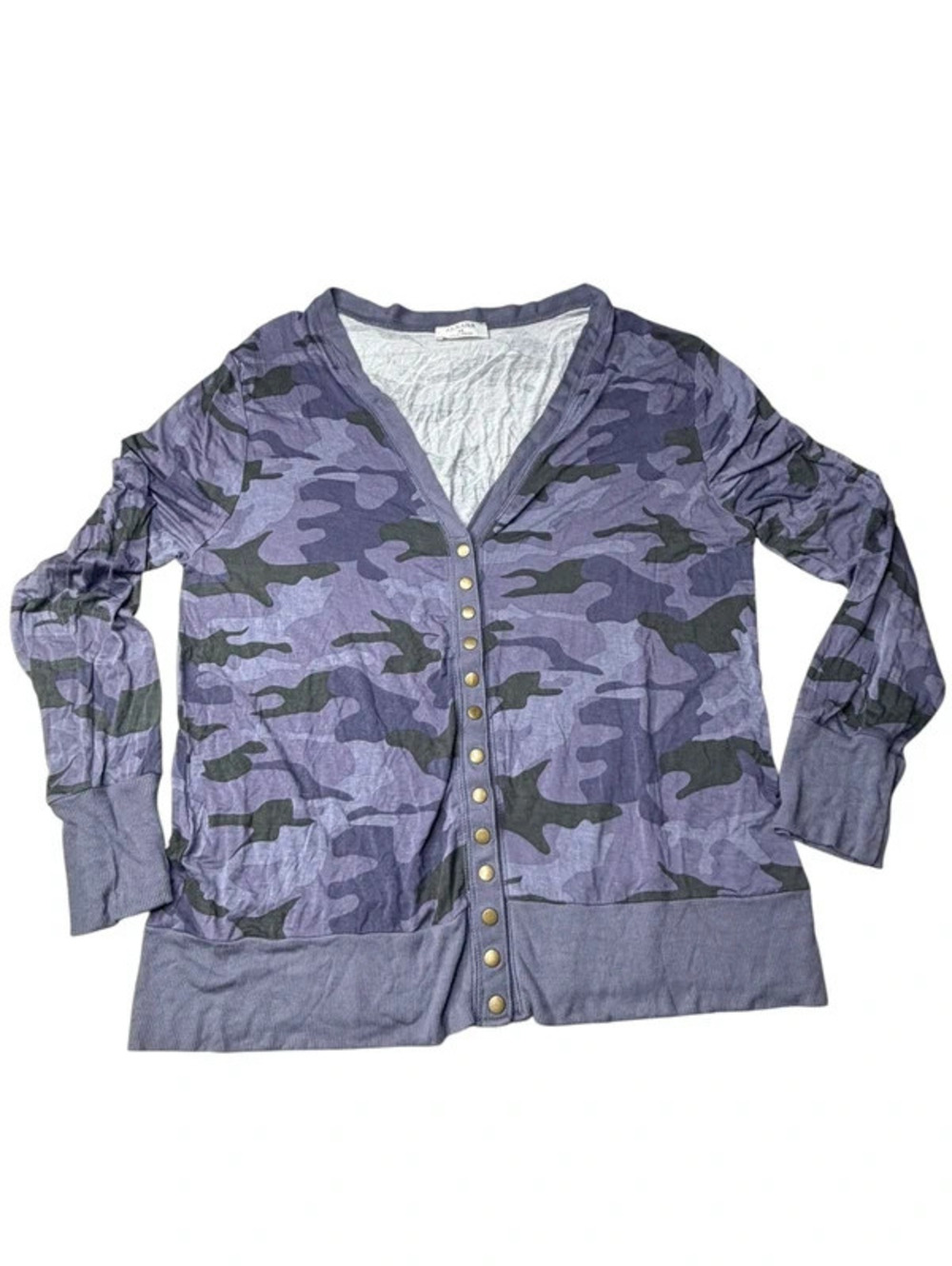 Zenana Women's 2X Purple Blue Camo Button Front Cardigan sku2121